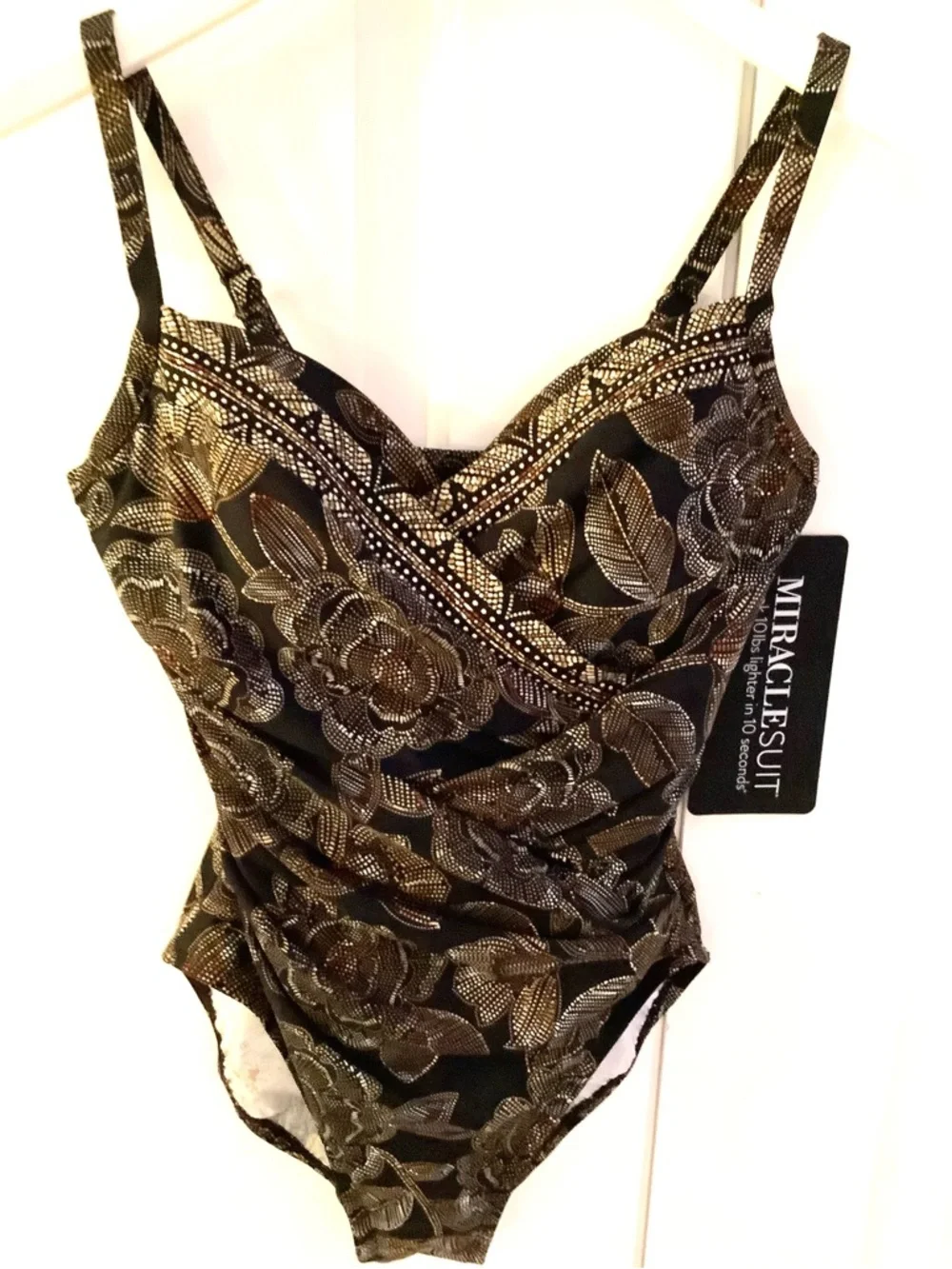 MIRACLE SUIT Petal Pusher Gali Black & Gold Foam Cup V-Neck One Piece swimsuit - Picture 6 of 13